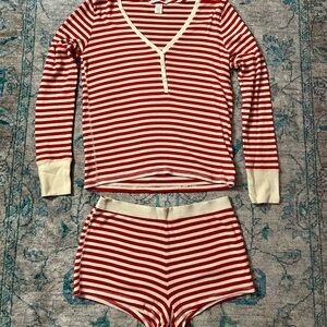 Victoria's Secret Red and Cream Striped Pajama Set
